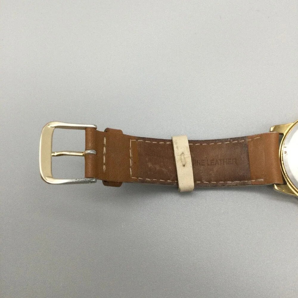 Timex Mens Watch 38mm Gold Tone Brown Leather Band Indiglo Date TW2R62700